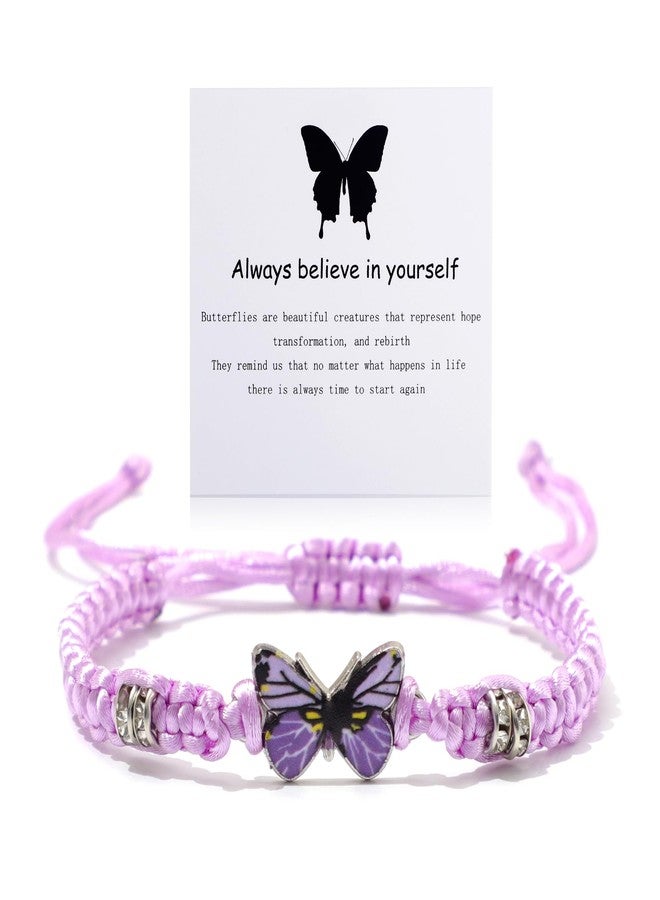 Always Believe in Yourself Butterfly Bracelet Cute Butterfly Charm Bracelet Purple Pink Red Black Blue Friendship Bracelet Adjustable Braided Rope Butterfly Bracelet Lucky Bracelet Friendship Bracelet Matching Bracelet Butterfly Jewelry for Women (Purple)